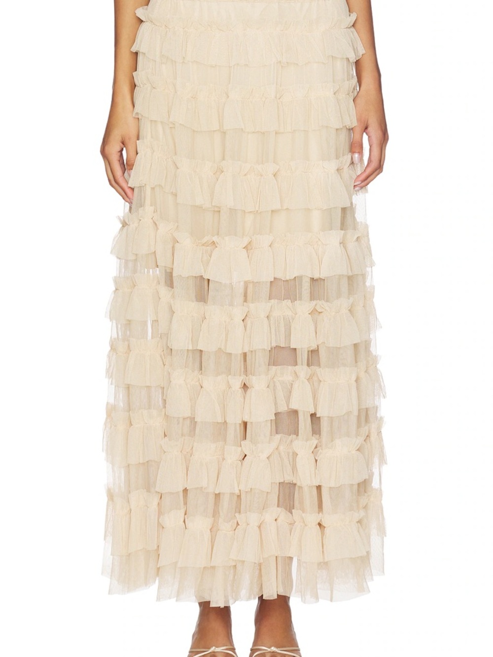 BCBGMaxAzria Cream Ruffle Tiered Maxi Skirt